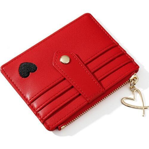 Korean Multiple Card Position Card Holder Heart-shaped Embroidery Small Wallet Ladies Fashion Multi-function Coin Purse Holder