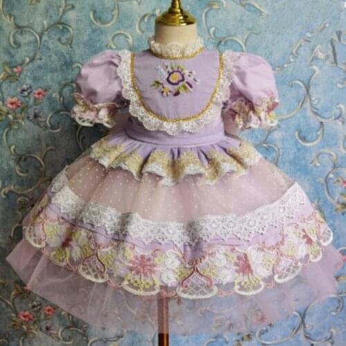 Baby girl summer vintage Spanish England lolita ball gown dress kids lace mesh stitching embroidered birthday party princess