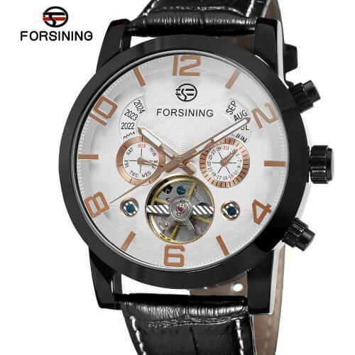 Forsining Mens New Arrival Automatic Self-winding Day Calendar Leather Strap Brand Collection Brand Wholesale Best Wrist Watch
