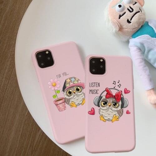 Cartoon cute Owl pink TPU Soft silicone Phone Case for iphone 11 Pro Max 7 8 6 6S Plus 5S SE X XR XS MAX SE 12mini animal Cover
