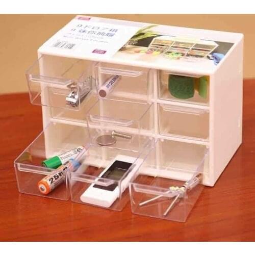 2021 New Kawaii White/Pink 9 Grid ABS Drawer Desktop Organizer Desk Storage Box Free Sticker School Stationery Accessories