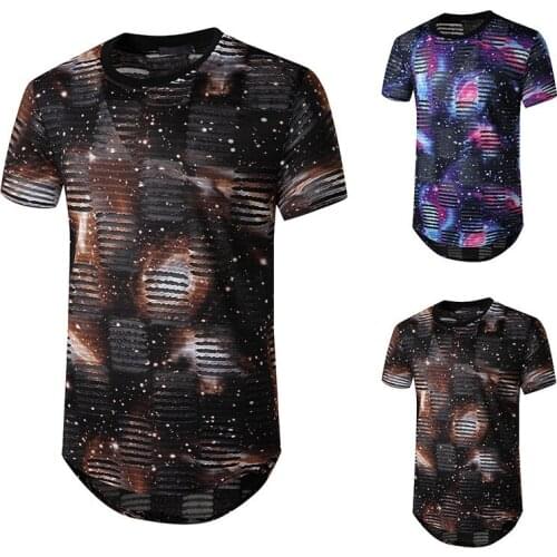 2021 Summer New Fashion European Mens Casual Short Sleeve T-shirt Night Club Printed T-shirt Mens