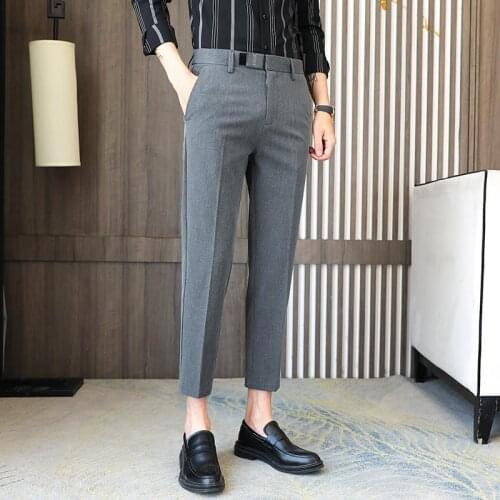 2021 Spring Autumn New Slim Mens Pants Dress Trousers Men High Quality Solid Color Business Casual Wear Formal Suit Pants F119