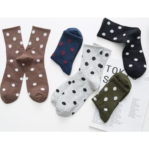 Autumn Medium Tube Breathable Socks Female Cotton Wave Point Female Stockings Long Socks Korean College Style Dot Student Socks