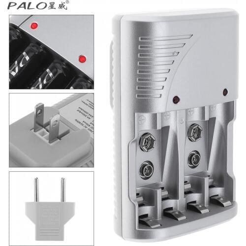 PALO High Quality 4 Slots 1.2v 100-240V AC 50Hz AA AAA 9v (6F22)Nimh Ni-cd Led Indicator Battery Charger (battery not included)