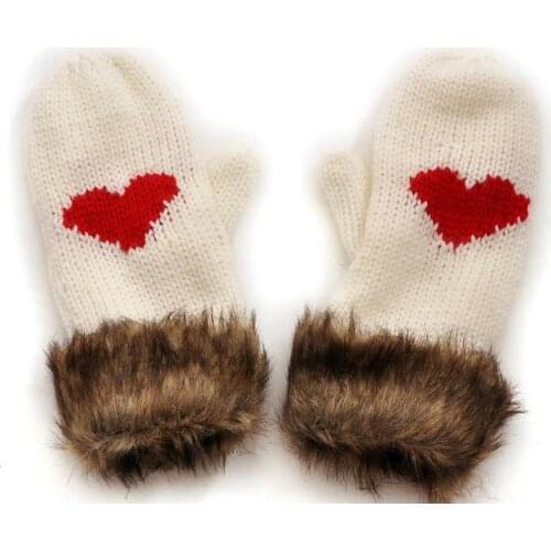 120pairs/lot womens fashion knit faux fur love gloves