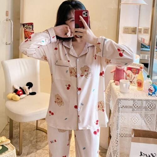 Sweung Pajamas long-sleeved cotton student cardigan autumn and winter thin loose home wear
