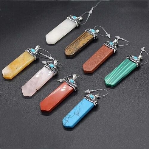 Natural Stone Pendants tiger eyes stone charms for Jewelry Making DIY Necklace Bracelets Eight materials size18x55mm