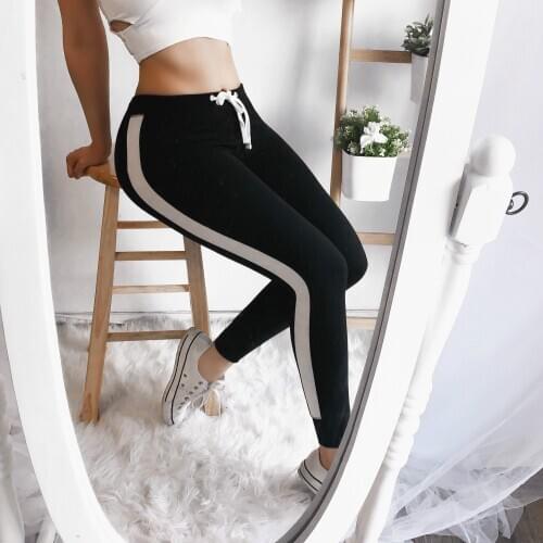 Casual Striped Fitness Leggings Women Mid Waist Sexy Slim Stretchy Fashion Gym Pants Push Up Bodybuilding Workout Jeggings