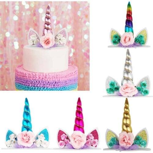 Rainbow Unicorn Horn Cake Topper Wedding Cake Decorating Supplies Cupcake Topper Happy Birthday Party Decoration Kids Unicornio