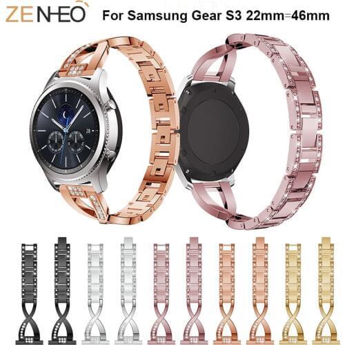 For Samsung Gear S3 22mm Bling Rhinestones Watch Band Strap For Samsung Gear S3 Watch 46mm Strap Replacement Bands Metal Bands