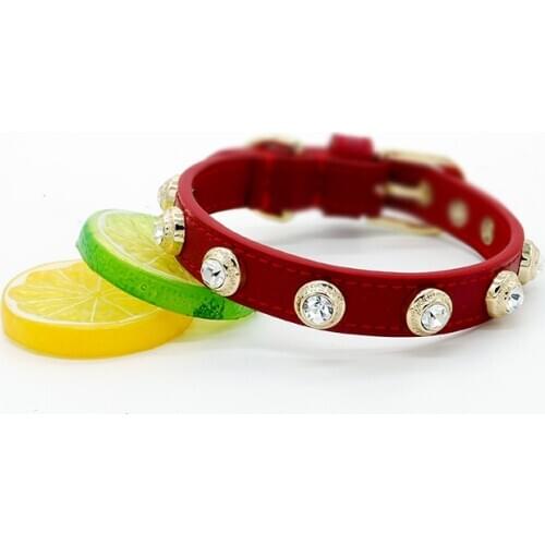 Luxurious Dog Pet Collar Cat Necklace Accessories Bling Czech Rhinestone Custom Designer Genuiner Leather Crystal Red