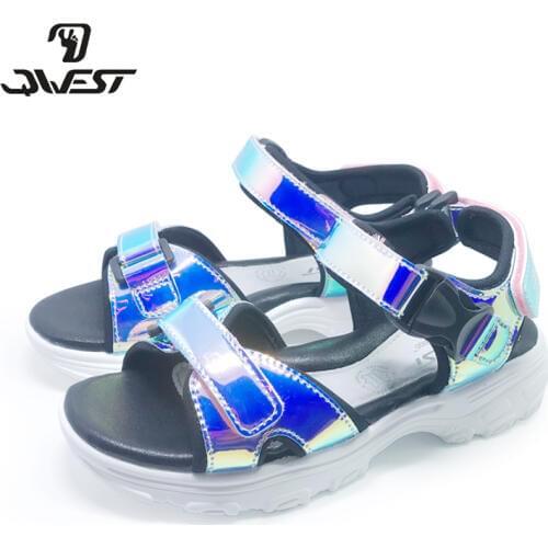 FLAMINGO Brand Cut-Outs Summer Hook&Loop Casual Sandals Leather Insole Pricness Outdoor Shoes Flat SIZE 33-38#201S-HL-1737/1738