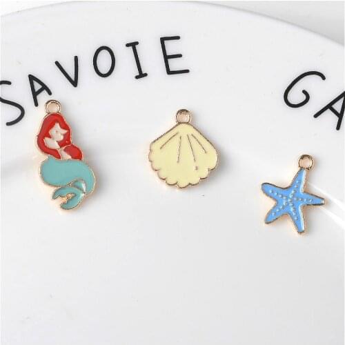 MRHUANG mix 10pcs/lot Mermaid Shell Starfish Nautical Enamel Charms Alloy Pendant fit bracelets DIY Jewelry Accessories