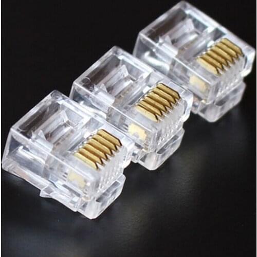 10/100Pcs 6P6C RJ12 RJ11 Crystal Head Modular Plug Gold Plated Black Network Connector For Solid Phone Cables Connectors