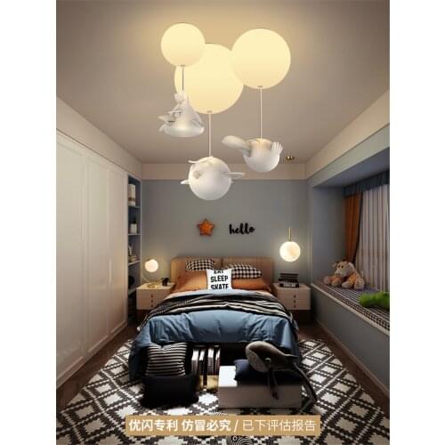 Nordic white cartoon bird glass ceiling lights childrens lamps bedroom led resin decoration hanging room lamps E27 lighting
