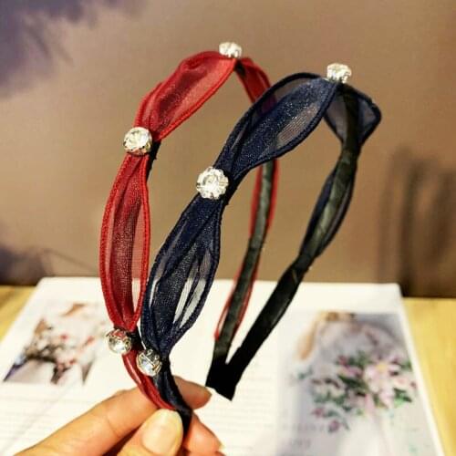 Super Fairy Hair Hoop Female Simple Organza Mesh Bow Headband All-matach Headdress Korean Sweet Rhinestones Hairband