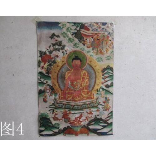 Elaborate Tibetan silk embroidery Sakyamuni thangka