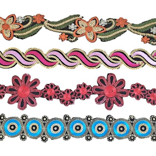 Ladies belt decoration sequins colorful style fabric embroidery applique DIY craft supplies accessories 4.5 meters for sale