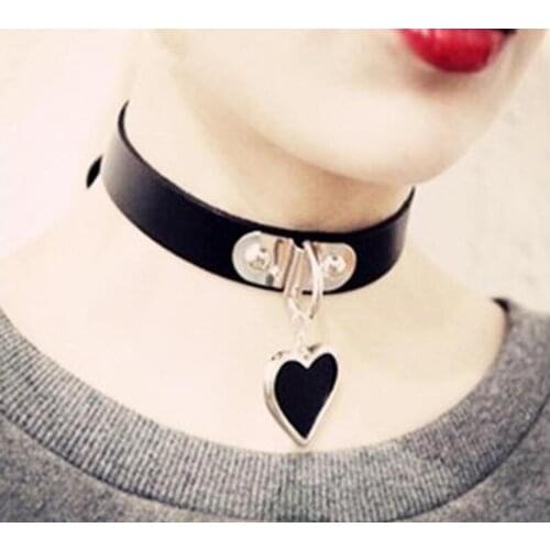 Cool Punk Necklace PU Leather Neckband Nightclub PU Leather Creative Necklace Rivet Anime Rock Harajuku Punk Gothic Love Pendant