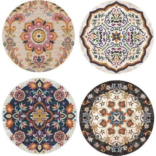 Mandalas Ethnic Vintage Floral Morocco Style Carpet Livingroom Round Rug Washable Anti-slip Bedroom Area Rug Computer Chair Mats