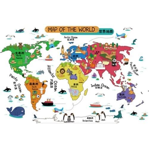 Lanke Waterproof Wall Stickers Cartoon World Map, Removable Creative World Map Wall Sticker, Home Decoration for Kid Study