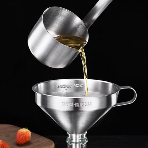 Stainless Steel Funnel Kitchen Oil Liquid Funnel Metal Funnel Wide Mouth Funnel Long Handle Wine Grapes For Kitchen Tools