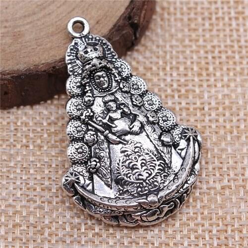 WYSIWYG 3pcs Fashion Zinc Alloy Spanish Antique Silver Color Tone Godliness Pendant For Necklace DIY Making Accessories 42x28mm