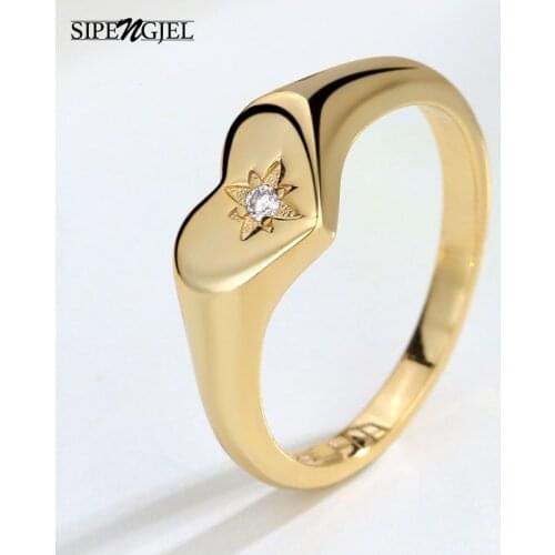 SIPENGJEL Fashion Cubic Zircon Love Heart Rings Exquisite Engagement Vintage Ring For Women Girls Jewelry 2021