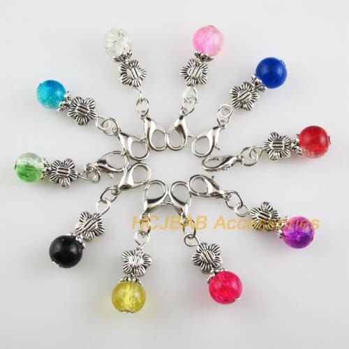 10 New Star 8x22mm Charms Mixed Shivering Glass Tibetan Silver Plated Retro With Lobster Claw Clasps