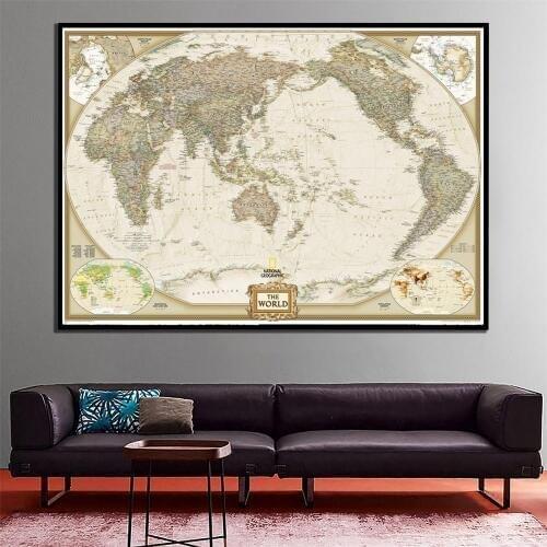 2011 Edition The World Physical Map A2 Size Waterproof Vinyl Spray Wall Map For Home Crafts Office Wall Decoration