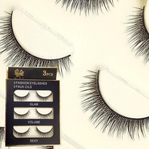 3D58 3pcs 3D False Eyelashes hand made fake lashes black cotton stalk natural long soft eye lash reuse daily eye extension