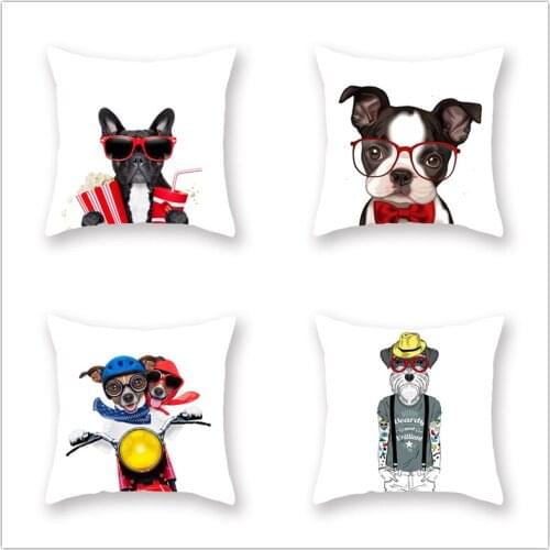 45*45CM Art Poster Style Decorative Cushion Cover Dog Fashion Animal Wearing Hat Sofa Pillow Cover