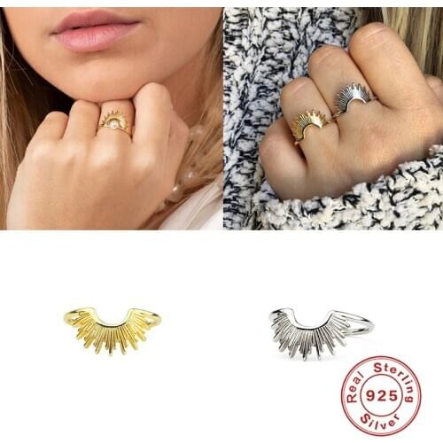 AIDE Luxury Vintage C Shape Finger Rings For Women Gift 925 Sterling Silver Size 6/7/8 Ring Fine Jewelry Anillos bague femme