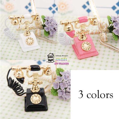 Free Shipping 1:12 Dollhouse Miniature Vintage Rotary Telephone Phone Retro style Dolls accessory Decoration Toy Accessory