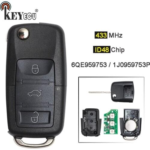 KEYECU 433MHz ID48 Chip 6QE 959 753/ 1J0 959 753 P 3 Button Remote Key Fob for Volkswagen Fox Gol Sharan Beetle Je*tta