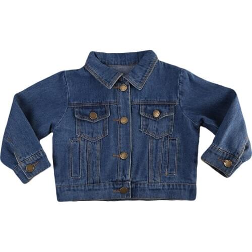 Spring Autumn Girls' Fall Jeans Jacket Long Sleeve Pocket Denim Jacket Coat Children Age 1-6Y