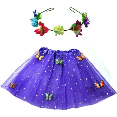 New Kids Girl Butterfly Tulle Tutu Skirt Flower Headband Wreath Set Props Wedding Party Ball Gown Birthday Gift 2-7 Years