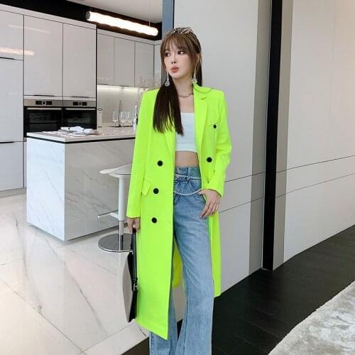 Fluorescent Yellow 2021 New Style Windbreaker Womens High-end Spring Dress Medium Length Temperament Spring and Autumn Womens