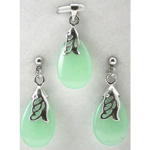 Beautiful Charm oval green blue purple yellow red stone earring pendant set