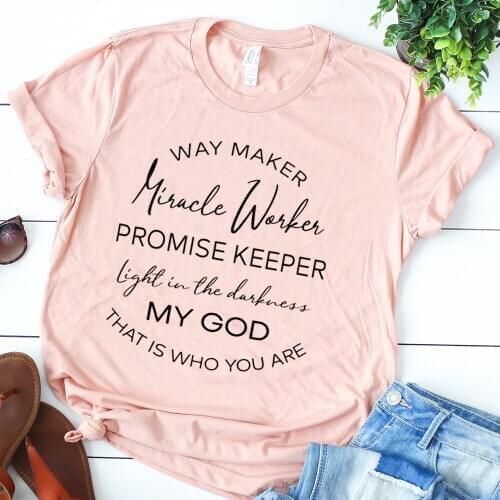 Way Maker Miracle Worker T Shirt Cotton Letter Christian Women Tshirt Jesus God Church Short Sleeve Tops Plus Size Dropshipping