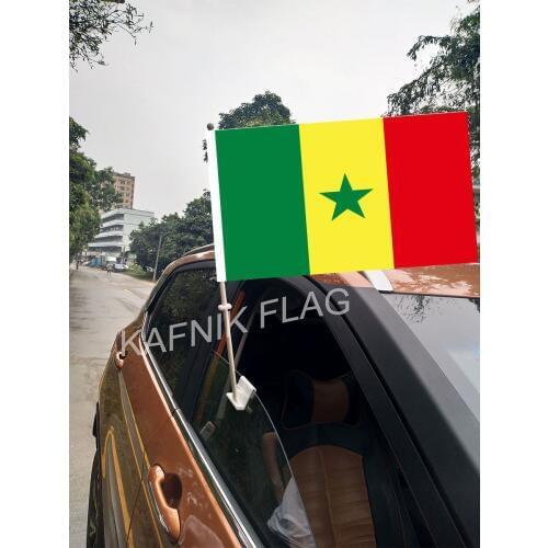 KAFNIK,30*45CM Senegal Window Car Flags and Banners Countries World Custom Flags with 43/52cm flagpole for car decoration