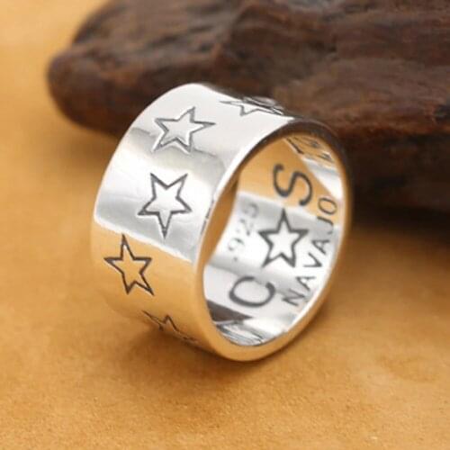New Thai silver ring for Man Silver S925 Silver Fashion Pentagon Stars Men and Women Couples Rings Mens Rings Womens Rings