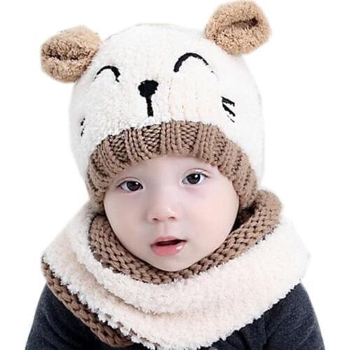 2019 high quality autumn winter children collar boys girls hat scarf set plush beanies collar sets knit wool baby hat scarf sets