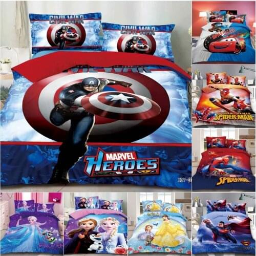 Captain America Bedding Set Frozen Elsa Anna Girls Gifts Comforter Cover Lightning McQueen Boys Duvet Cover Bed Linen Decoration
