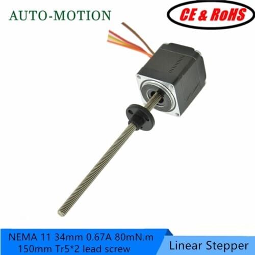 NEMA 11 linear stepper motor with lead screw 100mm Tr5*2 External stepper motor NEMA11 lead screw stepper motor 0.75A 80mN.m