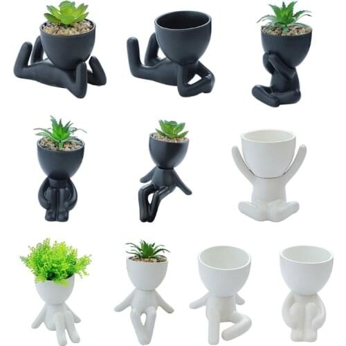 Cute Cartoon Humanoid Succulent Planter Ceramic Plant Pot for Desktop Decoration Flower Cuttings Home Office Garden Wedding Deco