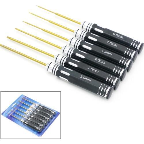 RC Tools 6 pcs hex screw driver Set Titanium Plating Hardened 0.9 1.3 1.5 2.0 2.5 3.0mm screwdriver For Rc Drone Rc toys (1 set)