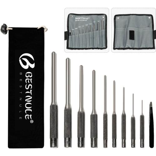BESTNULE 10 Pieces Roll Pin Punch Set, Gunsmithing Punch Tools, Made of Solid Material with Canvas Bag