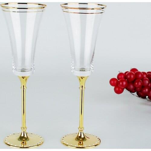 Oh Trend New Promotional Design Color Gold Glass Cup Set Mug Clear Glass Champagne Wedding Glasses Transparent Cup Wine Goblet
